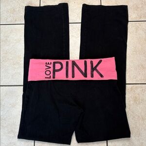 Vintage Y2K PINK Victoria’s Secret Black and Pink Fold-Over Flare Yoga Pants💕